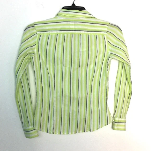 Women's Eddie Bauer XS 0 - 2 Button Front Shirt Stripe Yellow Long Sleeve Casual - Picture 3 of 6